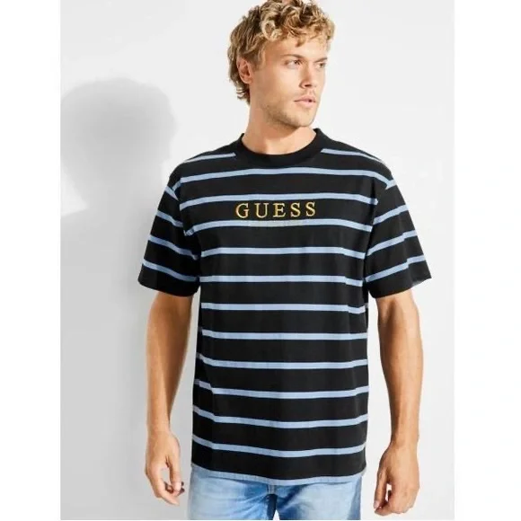 Guess stripe best sale motif t shirt